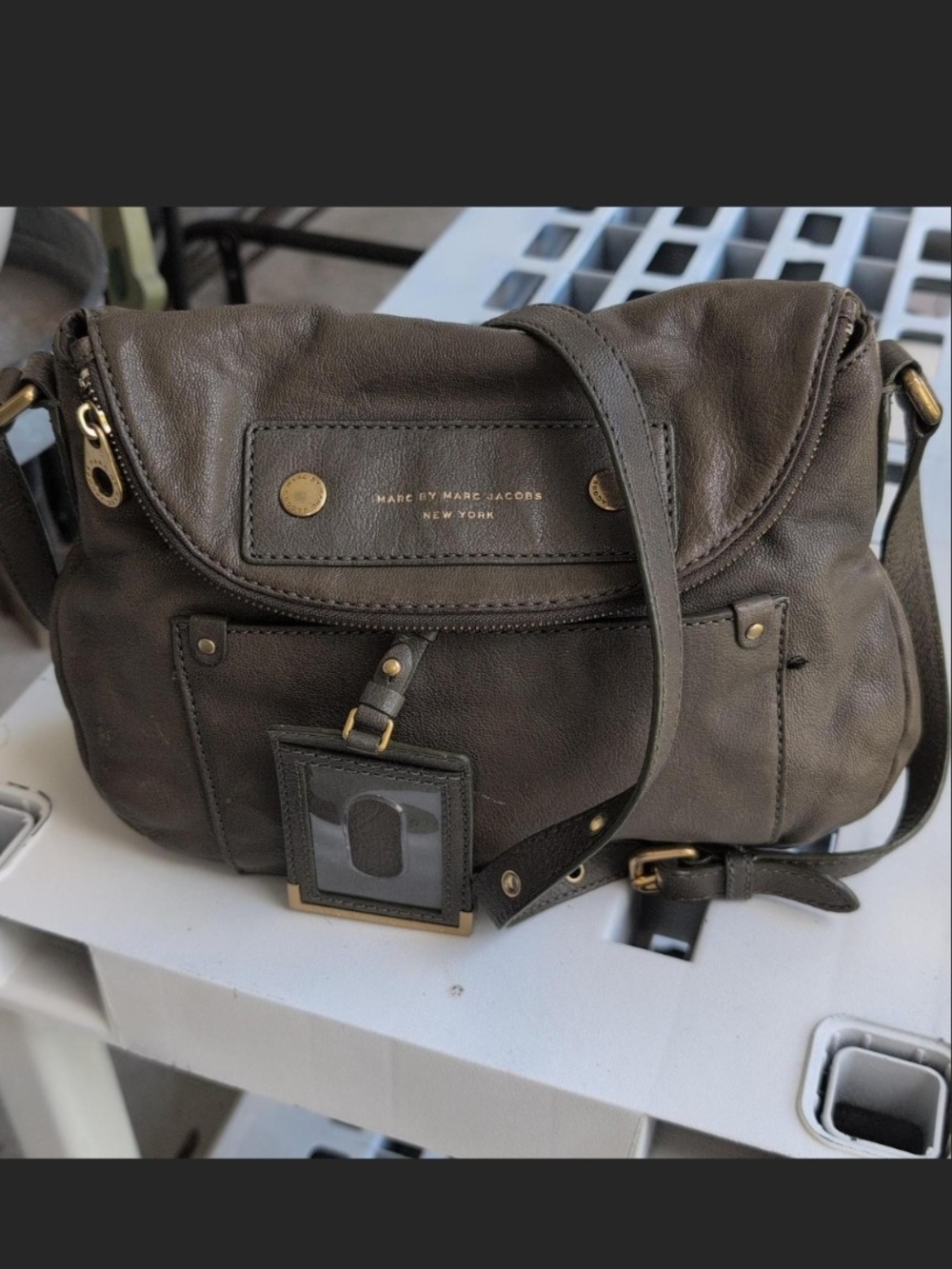 Marc by Marc Jacobs Dark Brown Pebbled Leather Crossbody with Gold Hardware